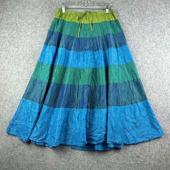 Vintage Cache Silk Maxi Skirt Womens M Blue Green Iridescent Western Boho Full - Picture 1 of 11